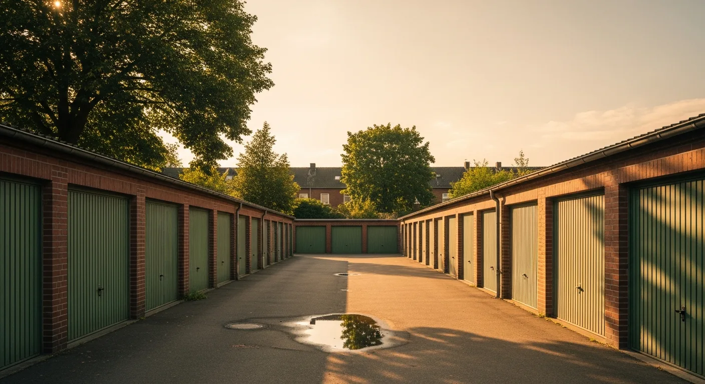 Garagenhof mit Reihengaragen – illustratives Themenbild