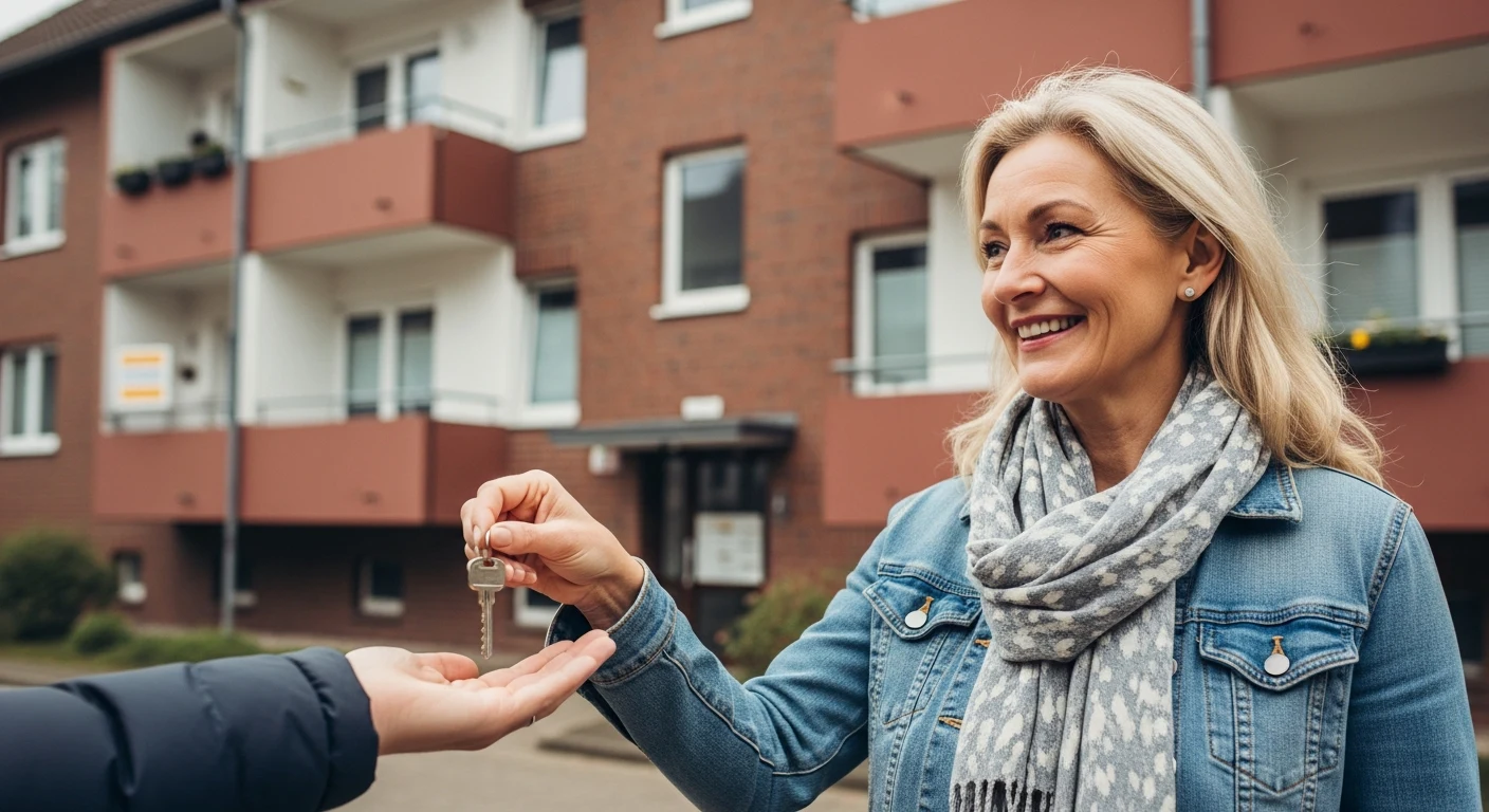 Eigentümerin übergibt Schlüssel beim Direktverkauf ihres Mehrfamilienhauses im Ruhrgebiet – ohne Makler
