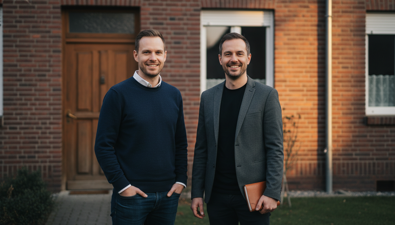 Zwei Immobilieninvestoren aus dem Ruhrgebiet vor einem Backsteinhaus